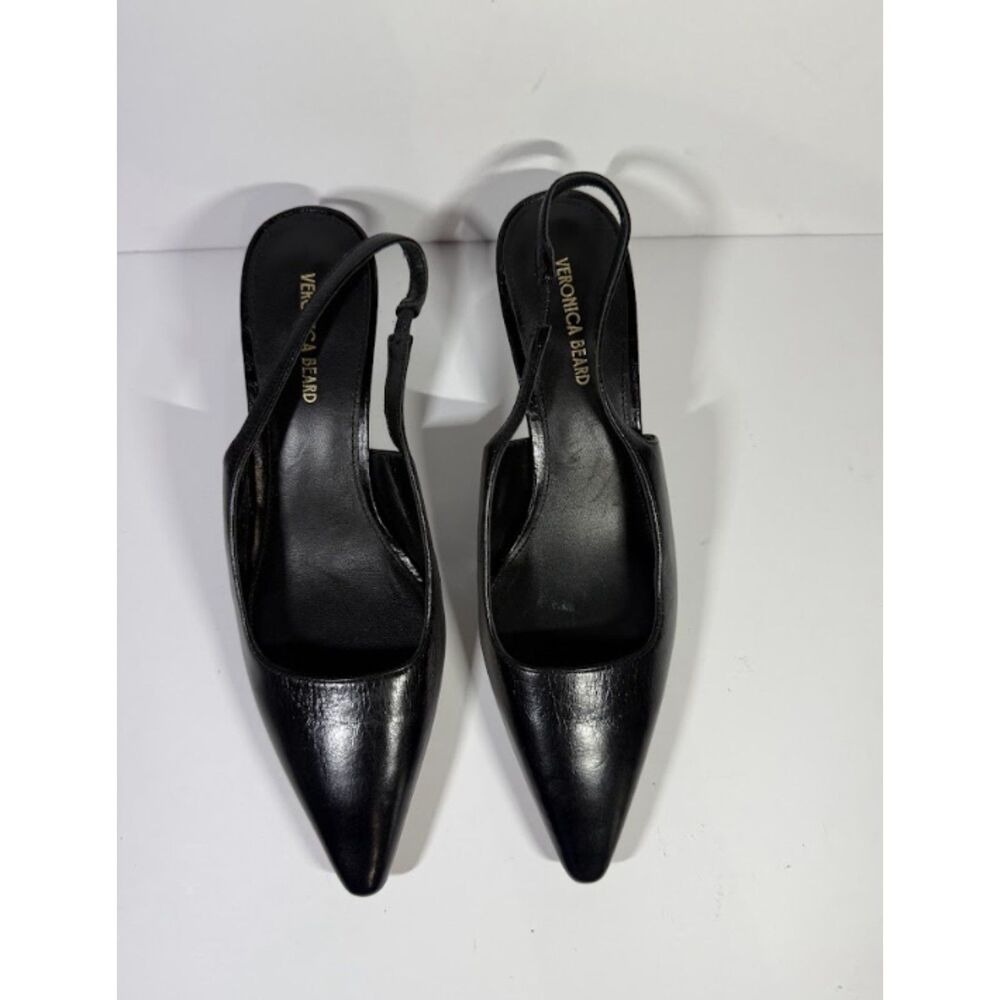 Veronica Beard Black Patent Pointed Toe Slingback Kitten Heels Pumps